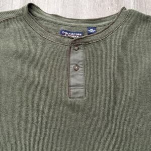 Roundtree Yorke Thermal Henley Mens 3XT Green Waffle Long Sleeve Pullover Tee